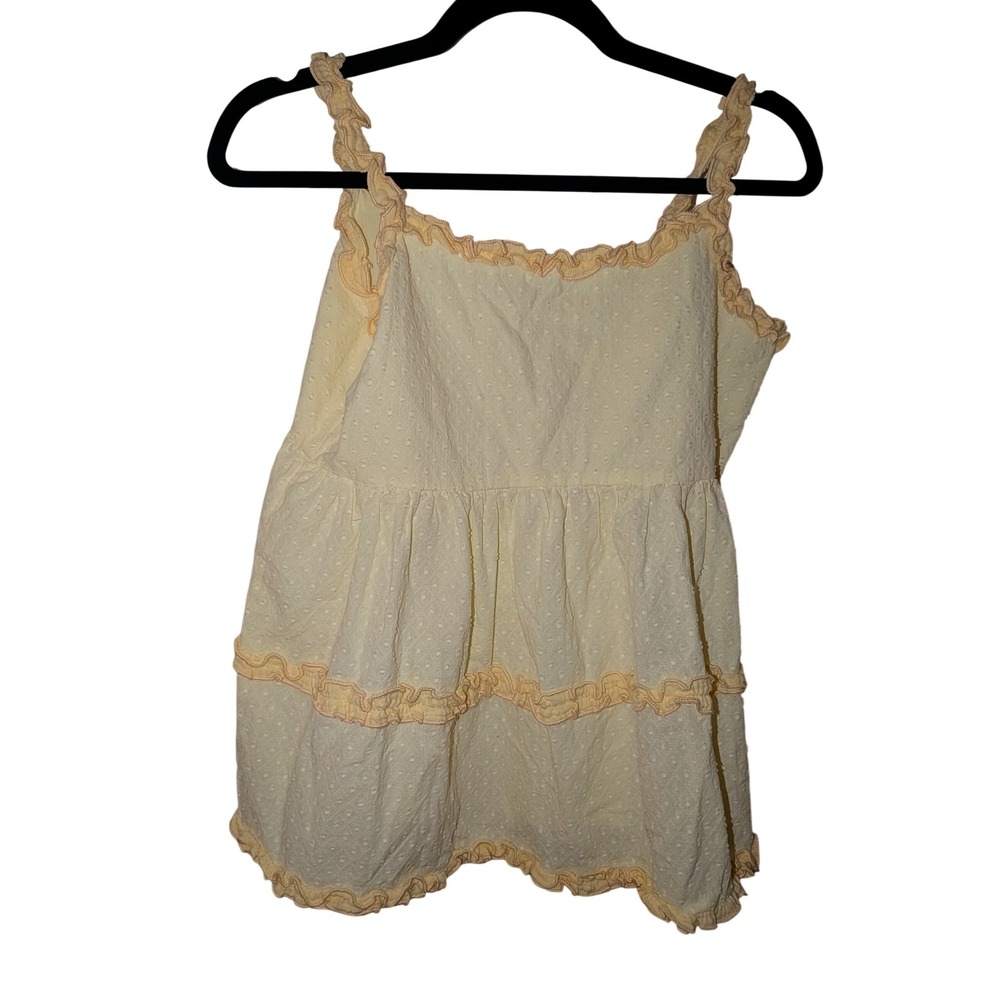 POL Women Yellow‎ Swiss Dot Ruffle Babydoll Cami Top Tie Back Cutout Small
